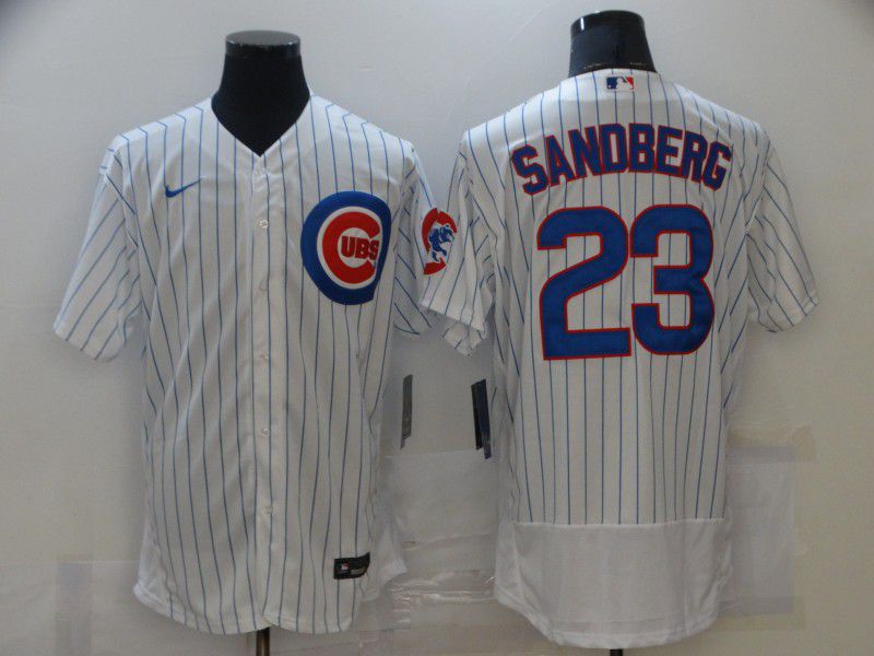 Men New York Mets 23 Sandberg White stripe Elite 2021 Nike MLB Jersey